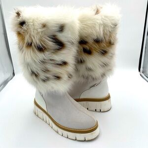 Oscar‎ Sport Anora-Eco Leather Fuzzy Animal Print Faux Fur Winter Boots Size 8